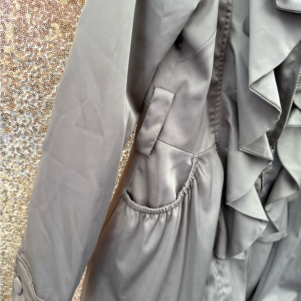 Ruby Rose Gray Ruffled Trench Coat - Picture 2 of 7